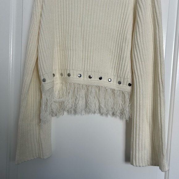 Lulus Freethinker Cream Studded Fringe Cropped Turtleneck Sweater large - Picture 9 of 15